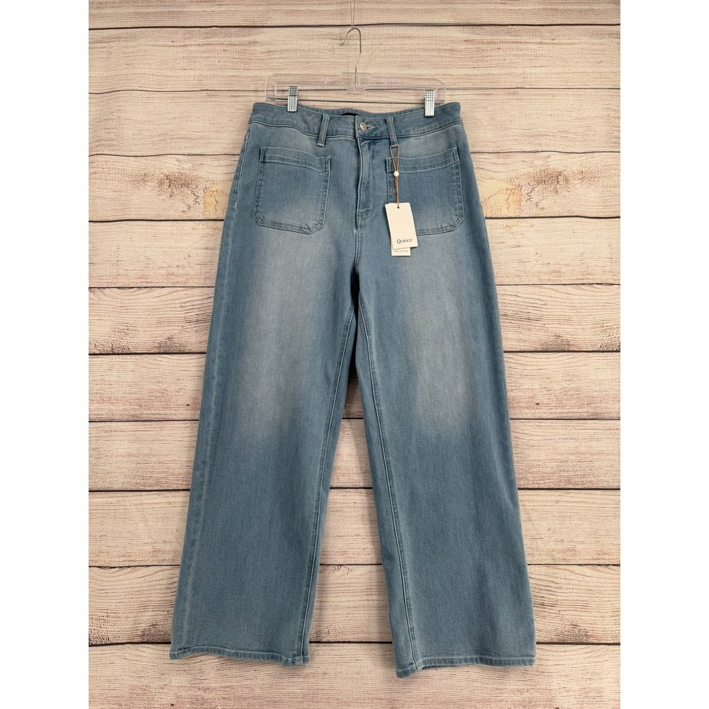 Quince Wide Leg Jeans Women 32 Light Wash Patch Pocket Organic Cotton Stretch